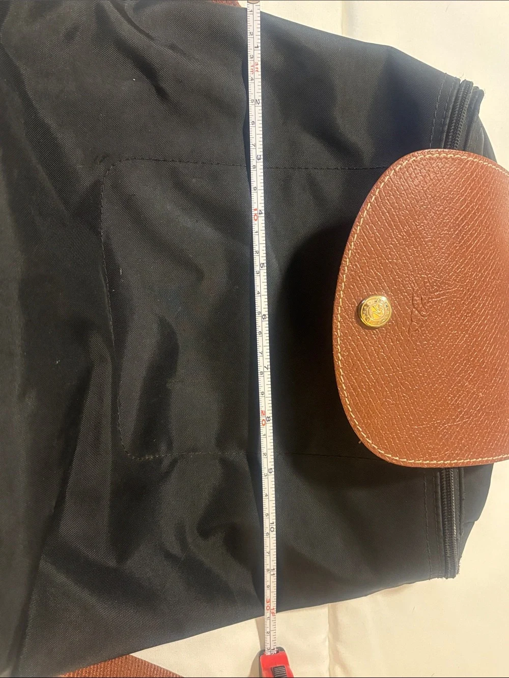 Longchamp Black Nylon Backpack with Brown Leather Flap and Straps - Picture 7 of 9